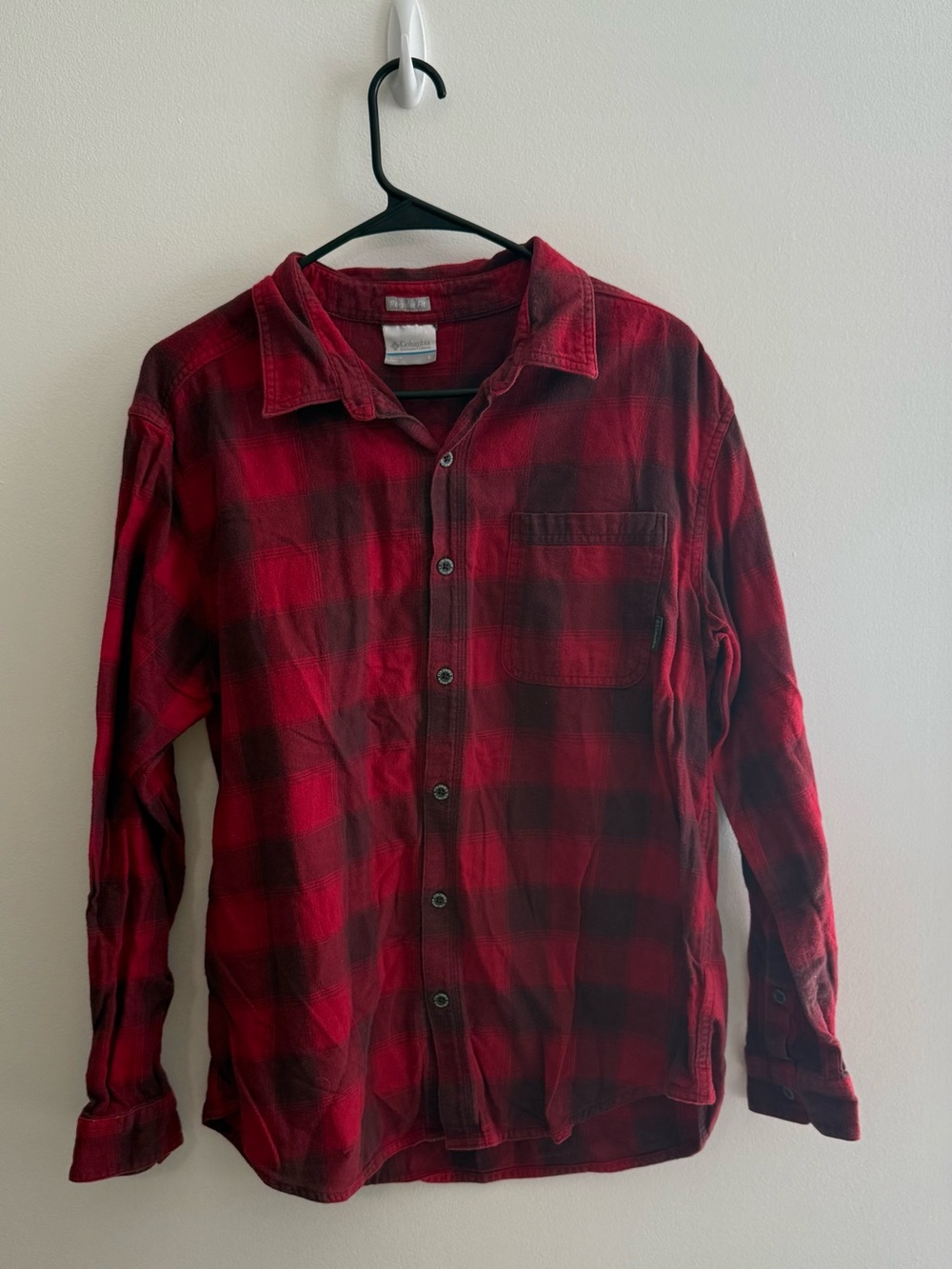 Columbia Red and Black Plaid Long-Sleeve Button-Down Shirt